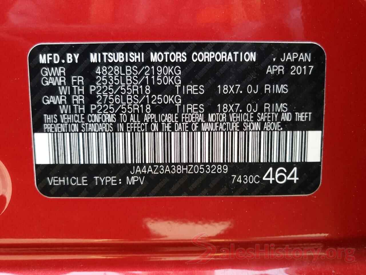 JA4AZ3A38HZ053289 2017 MITSUBISHI OUTLANDER