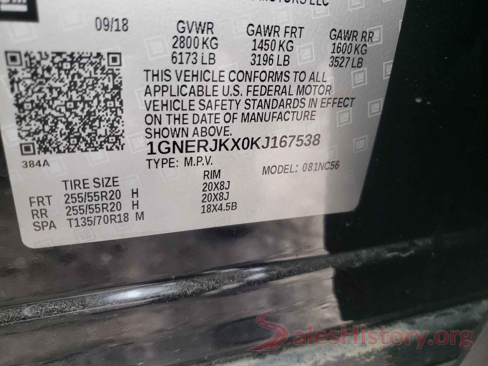 1GNERJKX0KJ167538 2019 CHEVROLET TRAVERSE