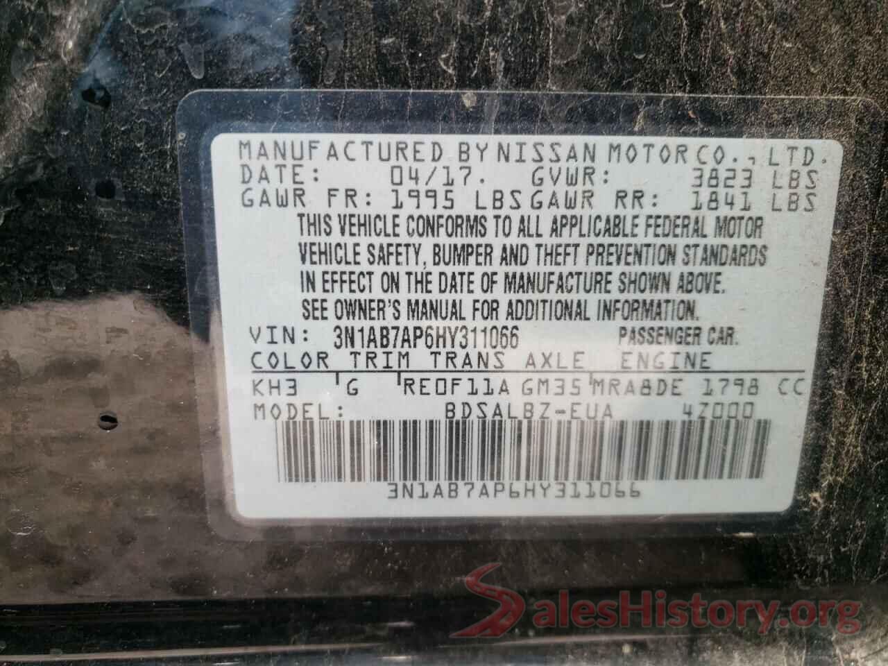 3N1AB7AP6HY311066 2017 NISSAN SENTRA