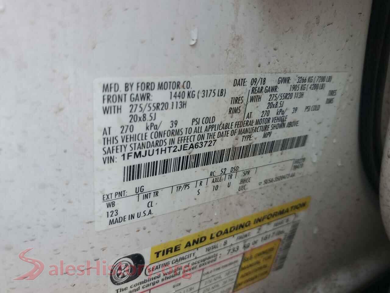 2018 FORD EXPEDITION VIN 1FMJU1HT2JEA63727, trunk area