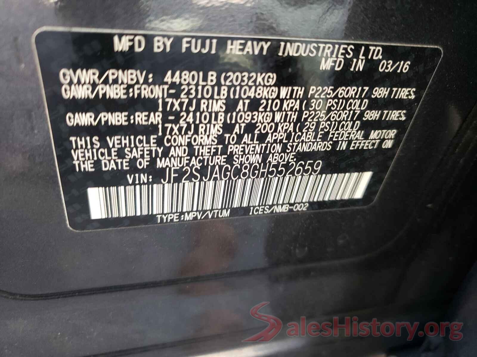 JF2SJAGC8GH552659 2016 SUBARU FORESTER