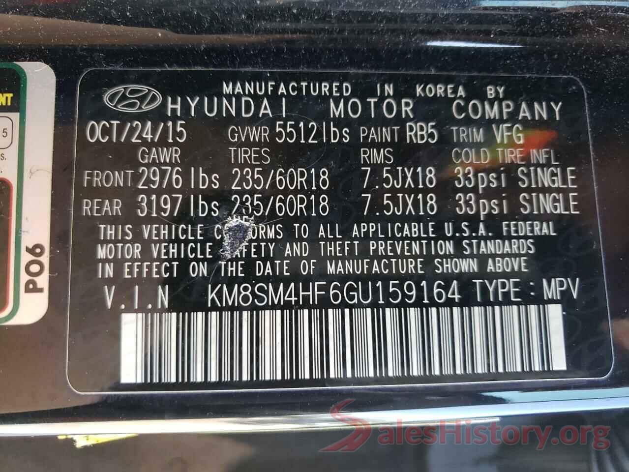 KM8SM4HF6GU159164 2016 HYUNDAI SANTA FE