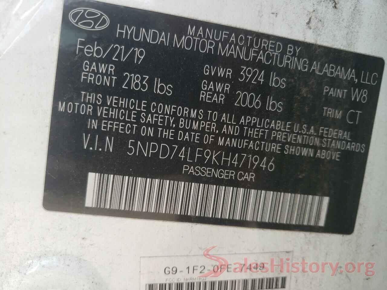 5NPD74LF9KH471946 2019 HYUNDAI ELANTRA