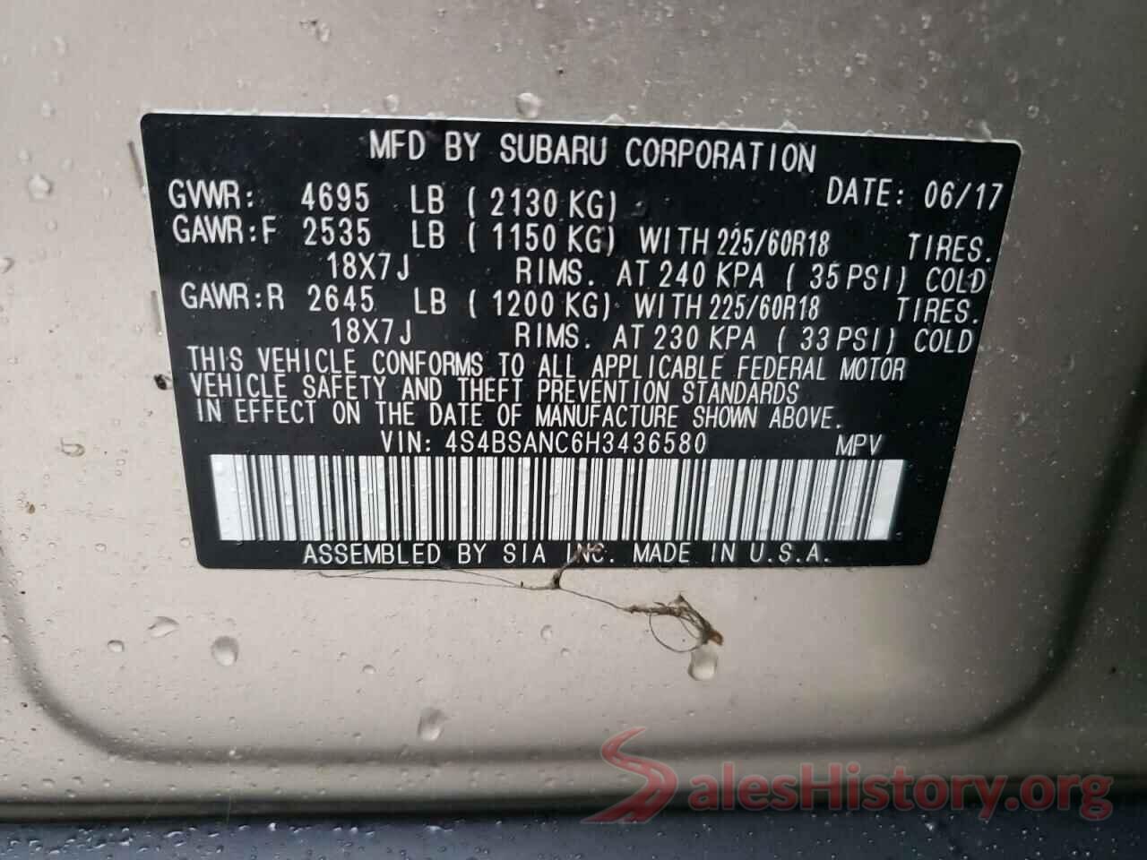 4S4BSANC6H3436580 2017 SUBARU OUTBACK