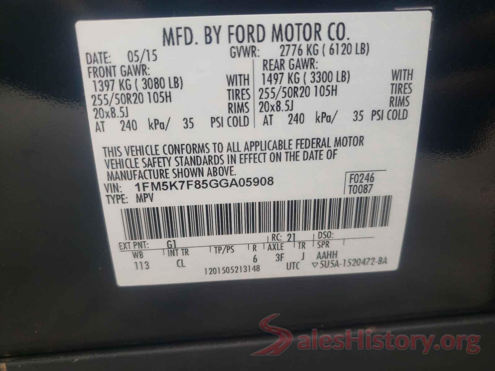 1FM5K7F85GGA05908 2016 FORD EXPLORER