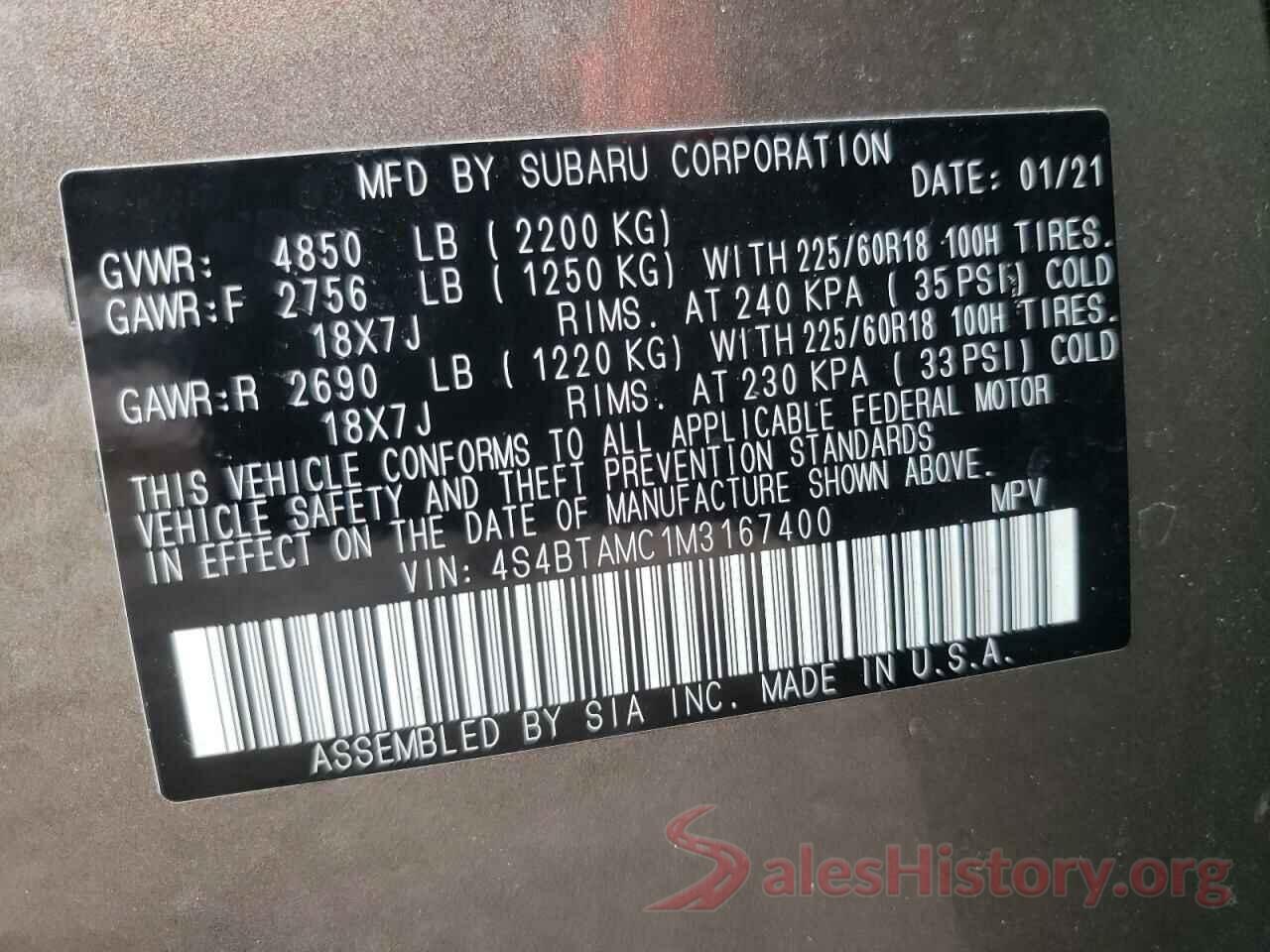 4S4BTAMC1M3167400 2021 SUBARU OUTBACK