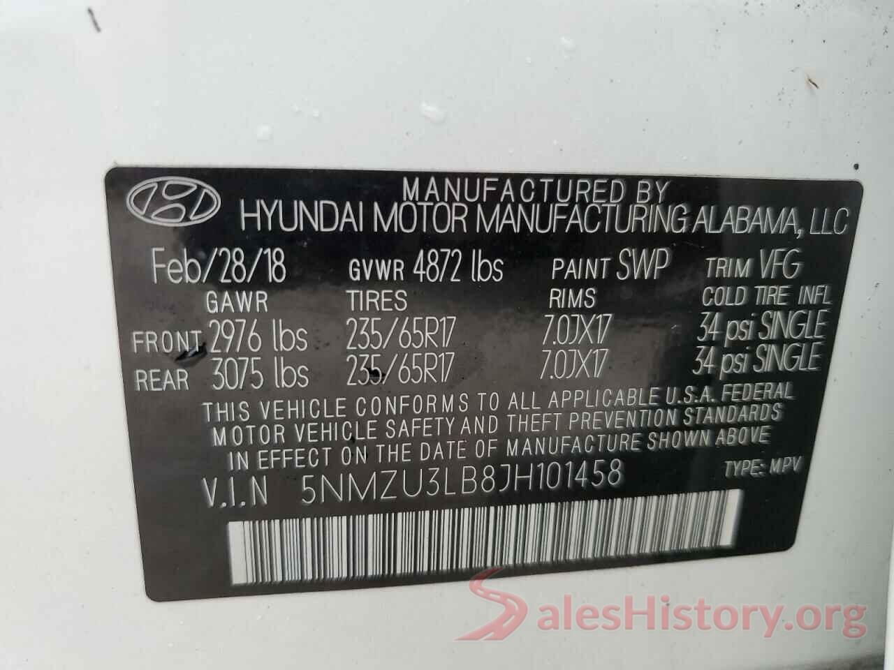 5NMZU3LB8JH101458 2018 HYUNDAI SANTA FE