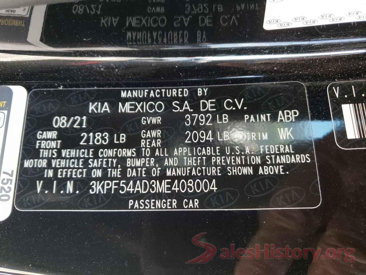 3KPF54AD3ME403004 2021 KIA FORTE