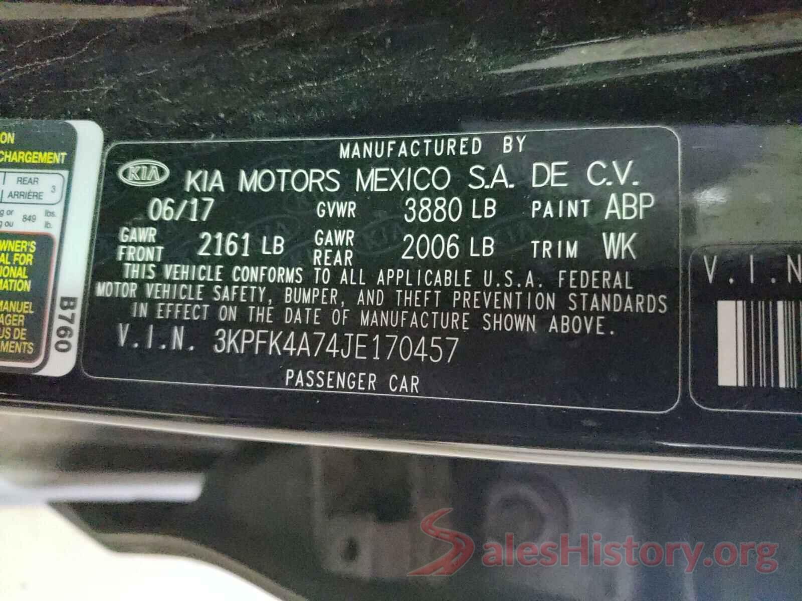 3KPFK4A74JE170457 2018 KIA FORTE