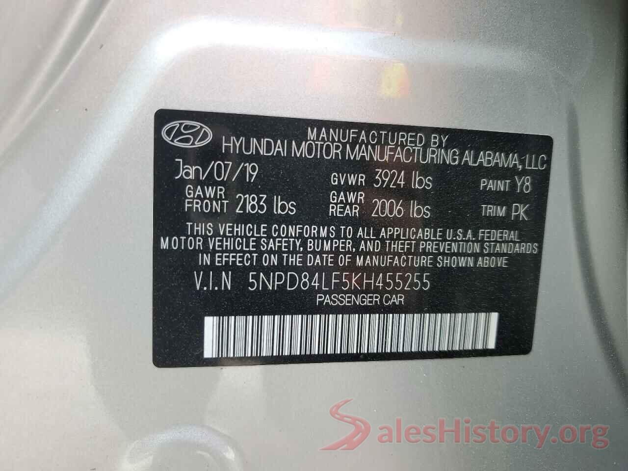 5NPD84LF5KH455255 2019 HYUNDAI ELANTRA