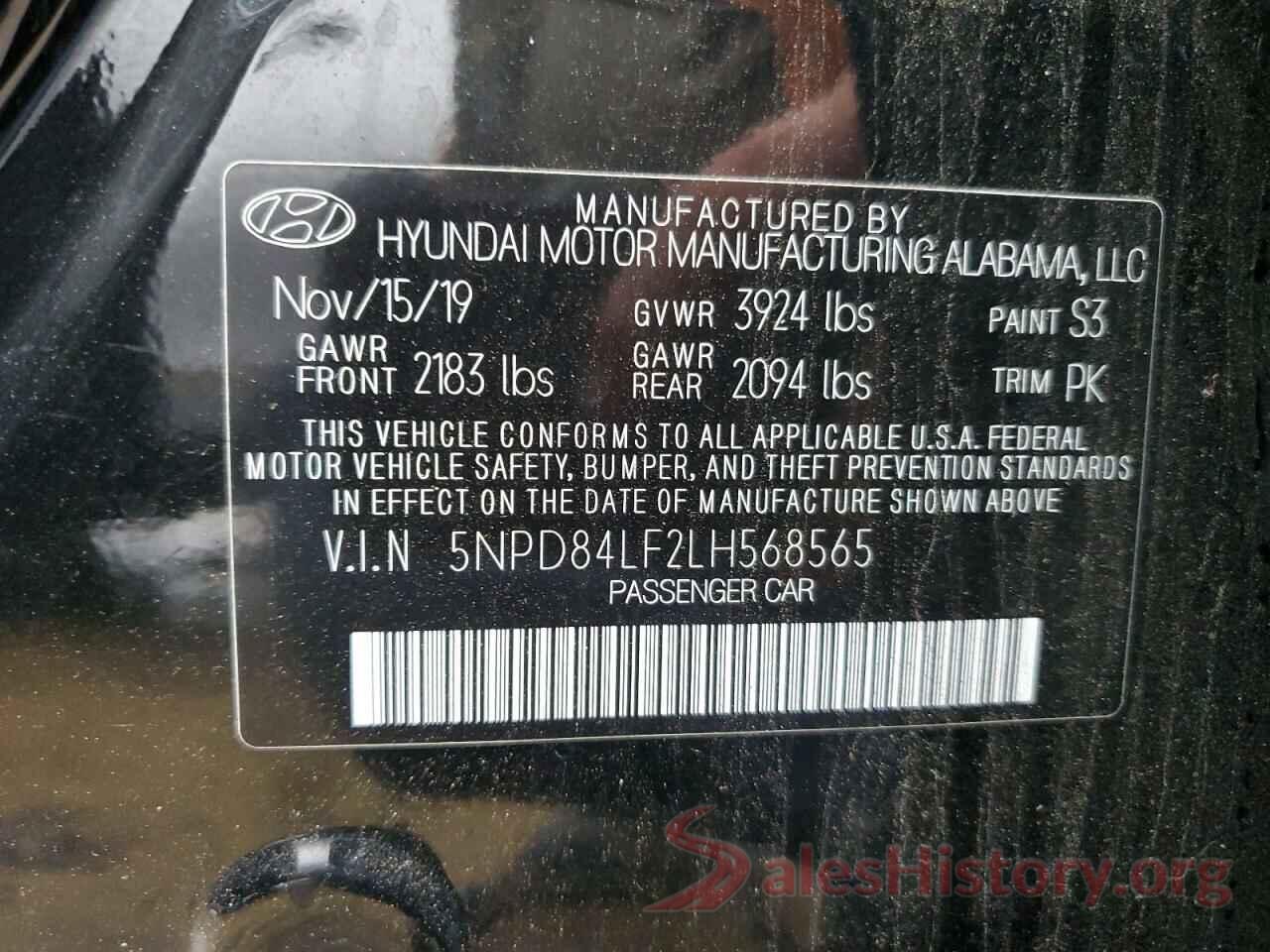 5NPD84LF2LH568565 2020 HYUNDAI ELANTRA