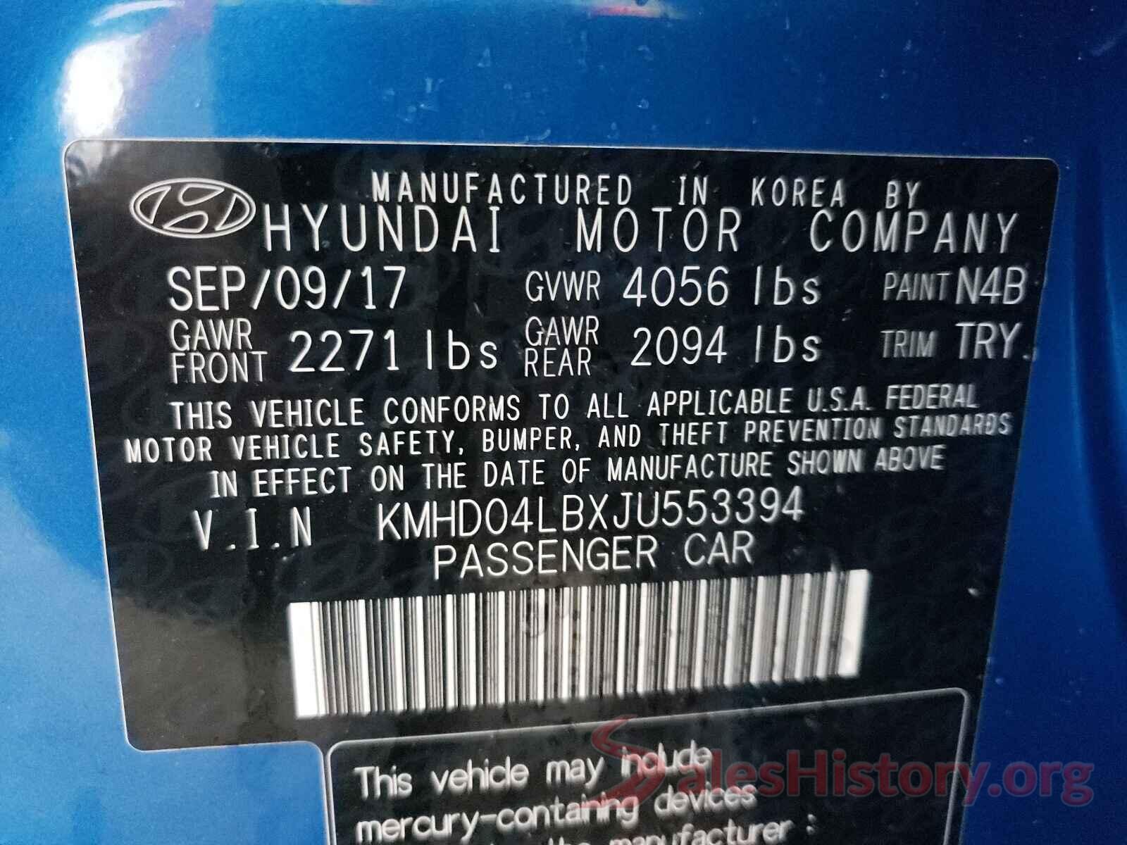 KMHD04LBXJU553394 2018 HYUNDAI ELANTRA