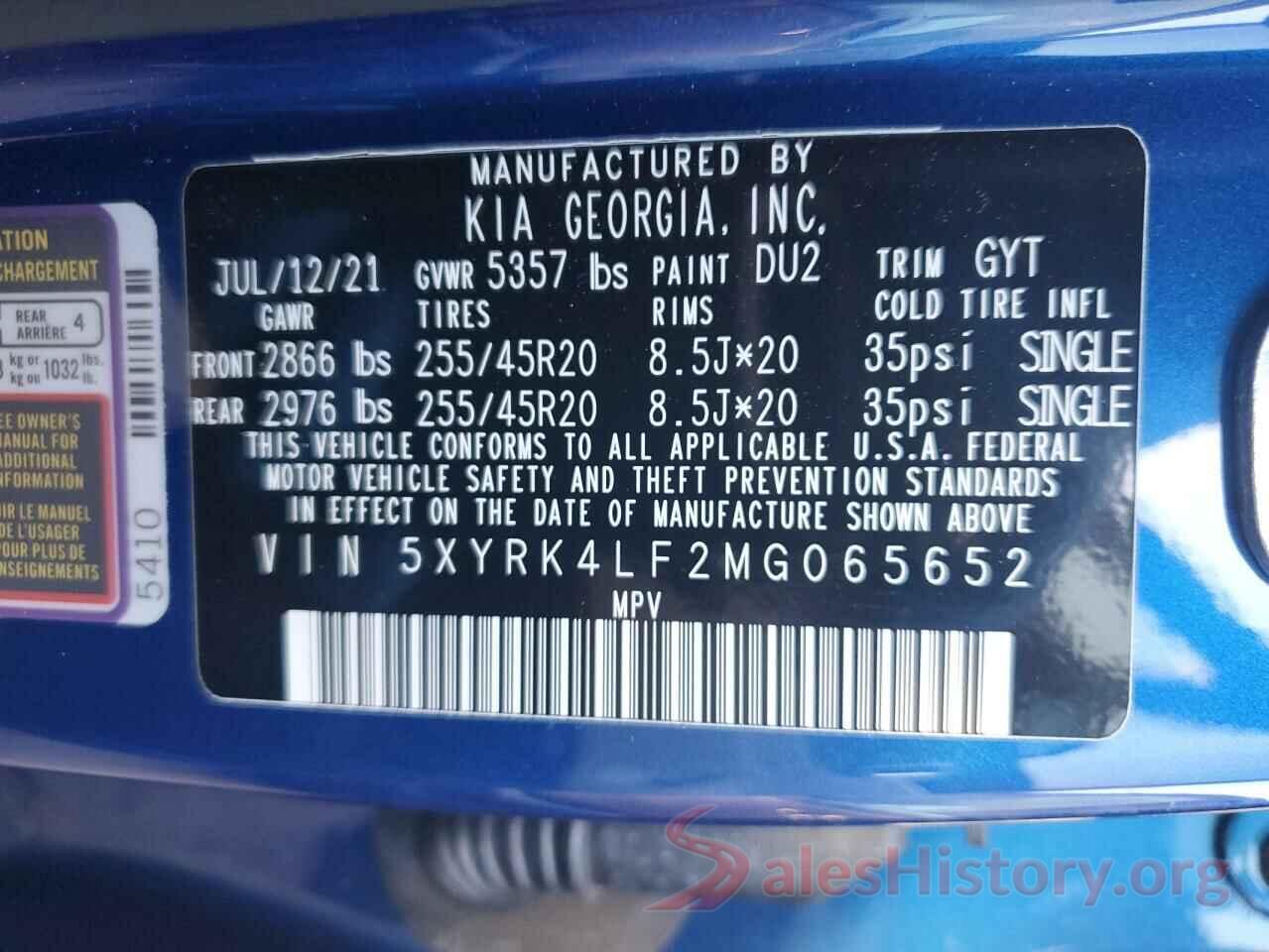 5XYRK4LF2MG065652 2021 KIA SORENTO