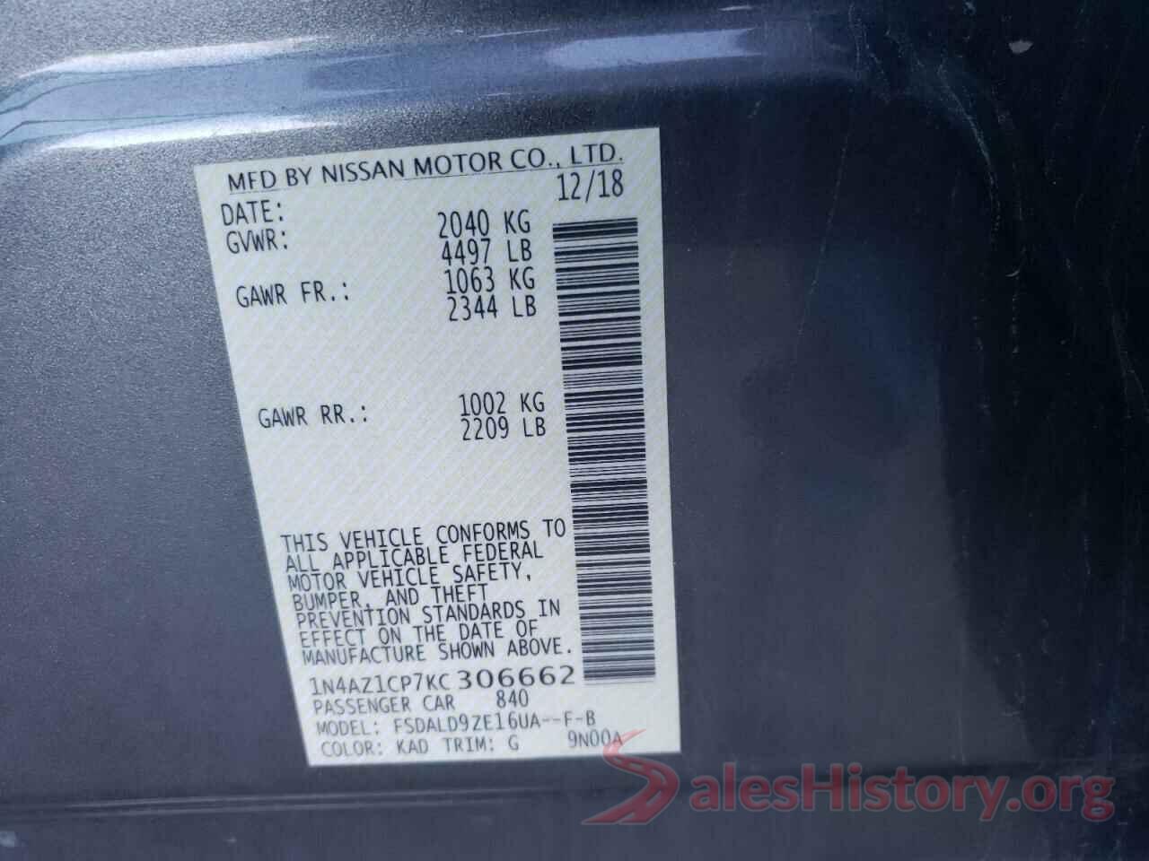 1N4AZ1CP7KC306662 2019 NISSAN LEAF