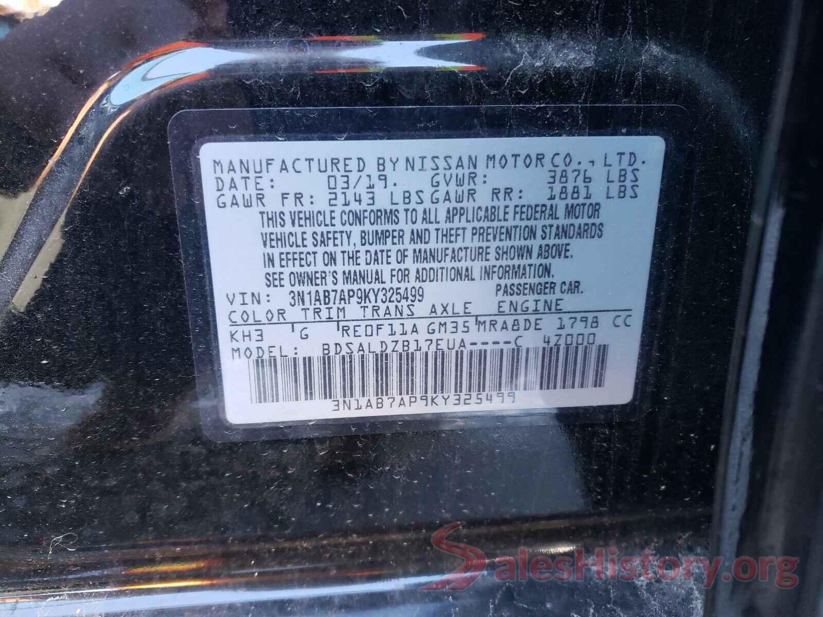 3N1AB7AP9KY325499 2019 NISSAN SENTRA