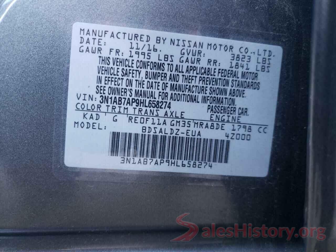 3N1AB7AP9HL658274 2017 NISSAN SENTRA