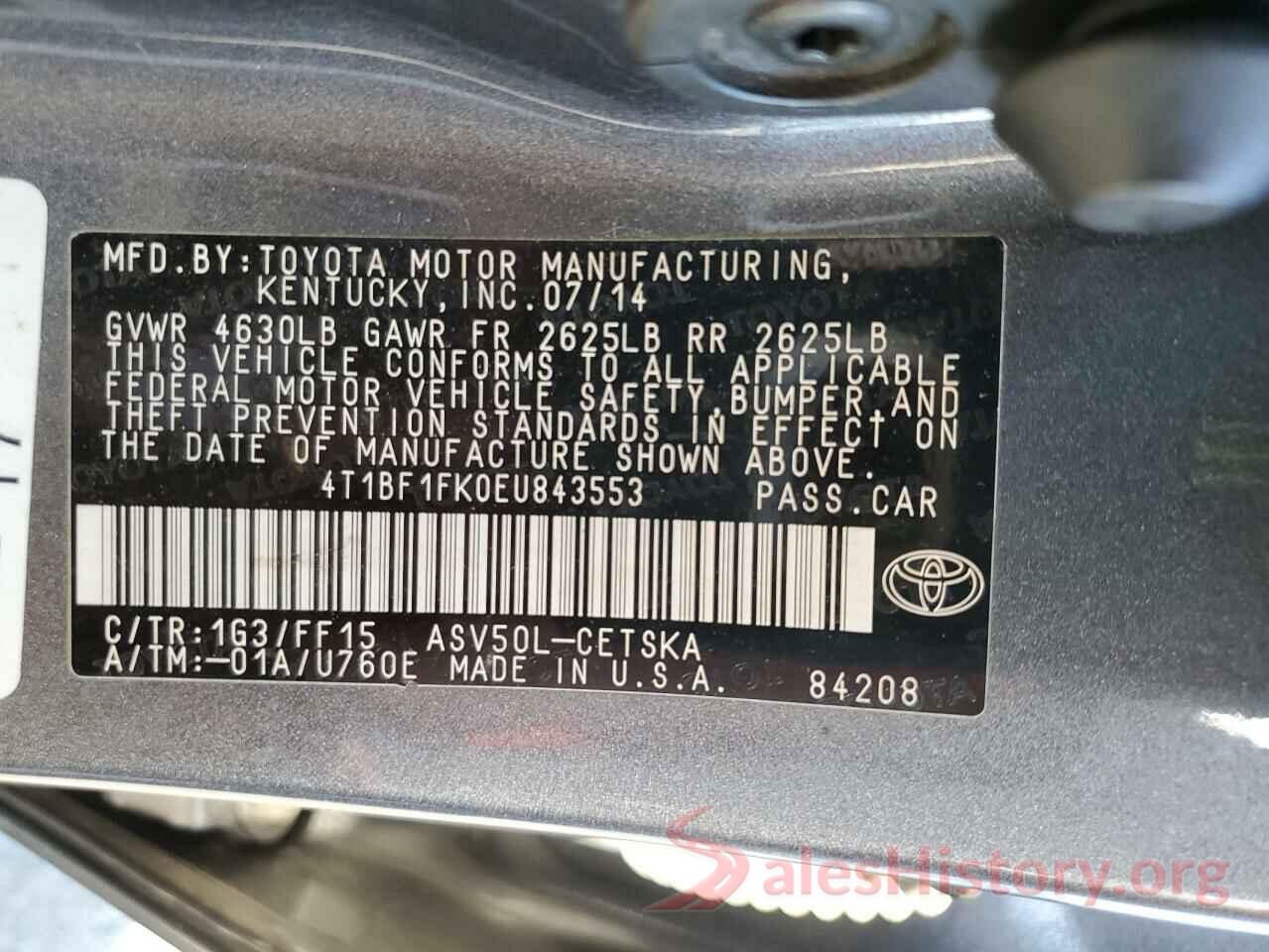 4T1BF1FK0EU843553 2014 TOYOTA CAMRY