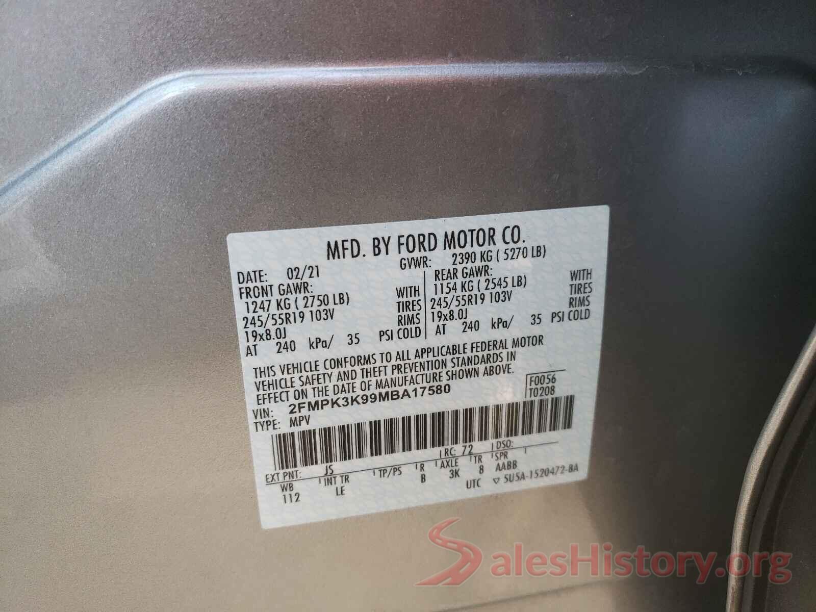 2FMPK3K99MBA17580 2021 FORD EDGE