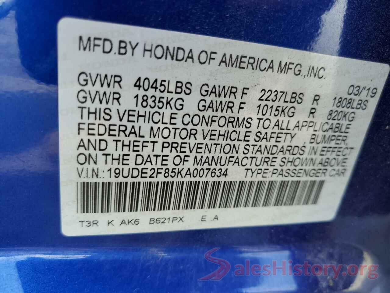 19UDE2F85KA007634 2019 ACURA ILX