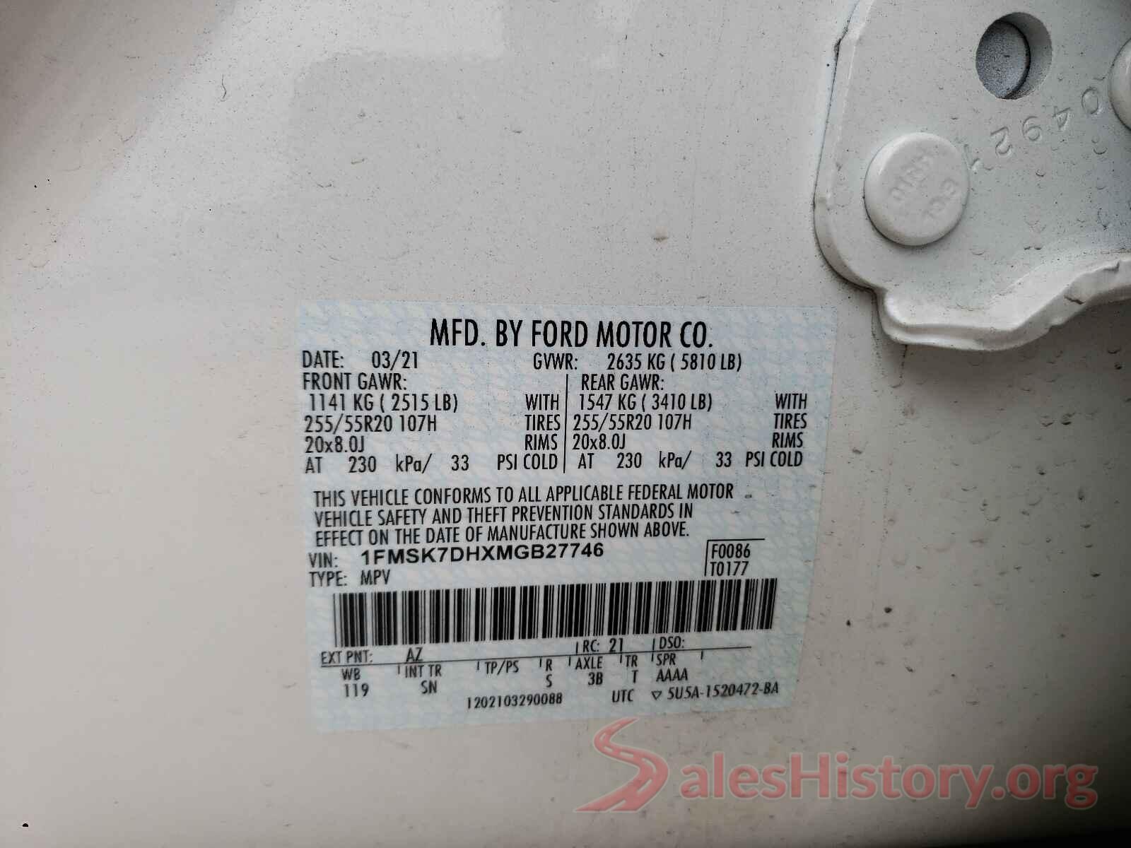 1FMSK7DHXMGB27746 2021 FORD EXPLORER