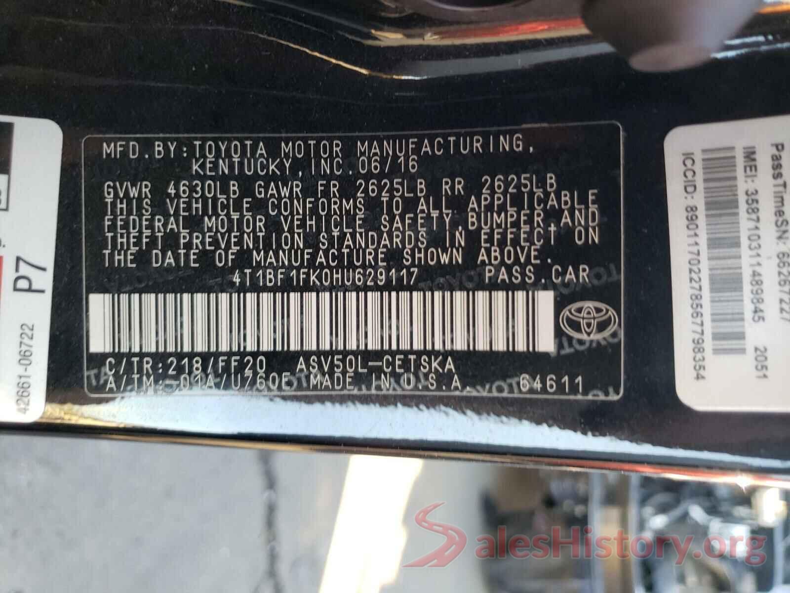 4T1BF1FK0HU629117 2017 TOYOTA CAMRY