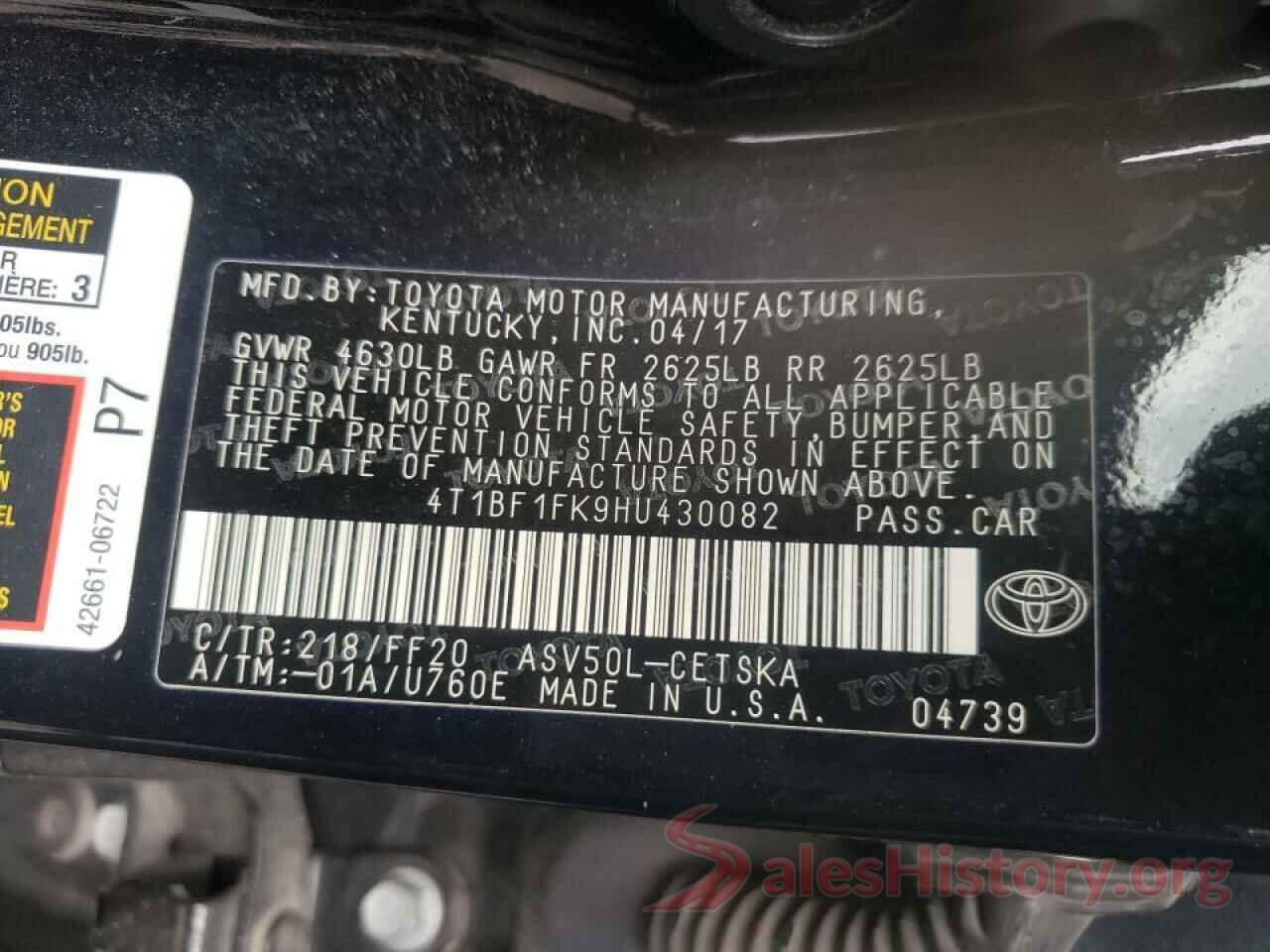 4T1BF1FK9HU430082 2017 TOYOTA CAMRY