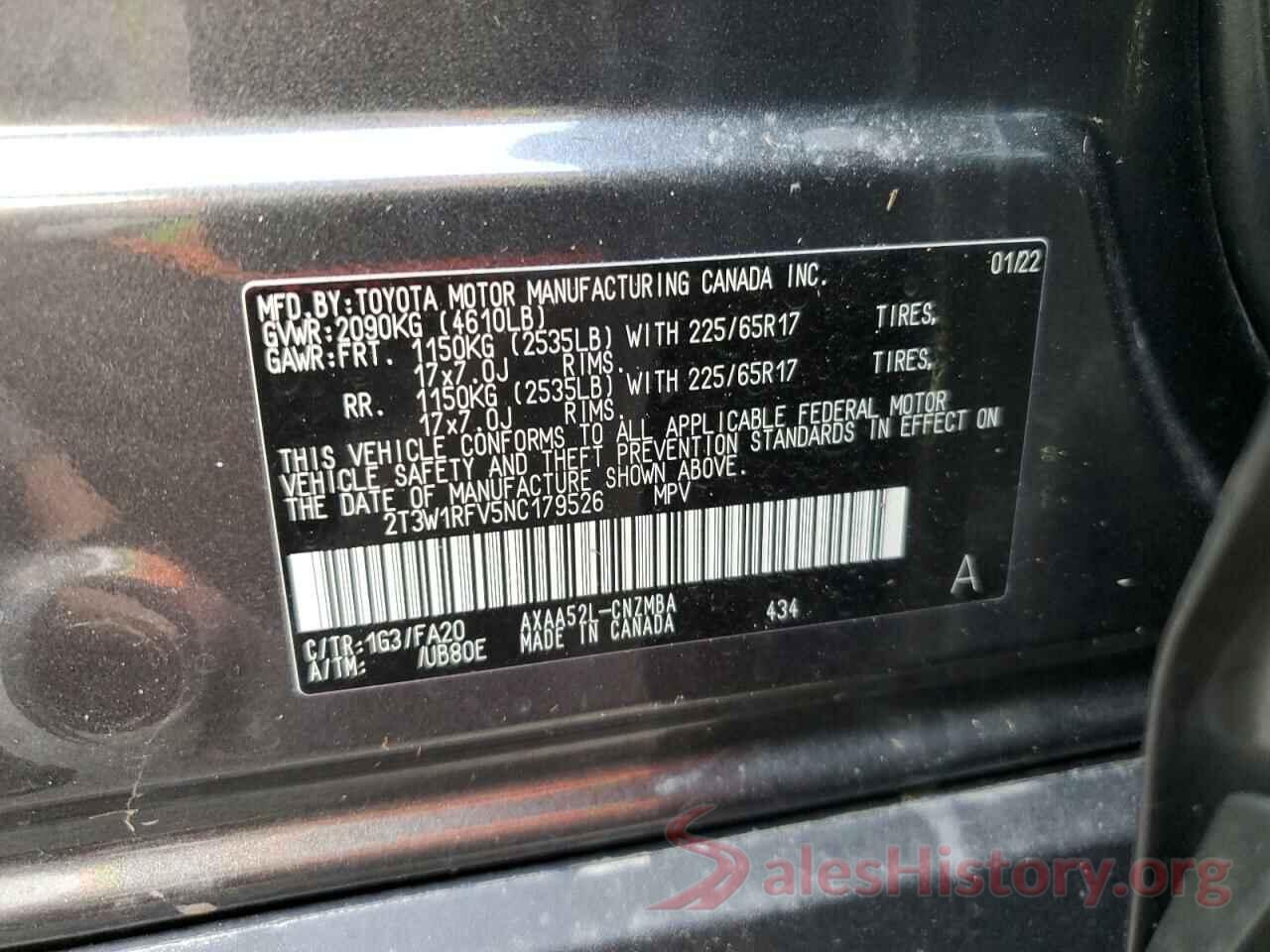 2T3W1RFV5NC179526 2022 TOYOTA RAV4