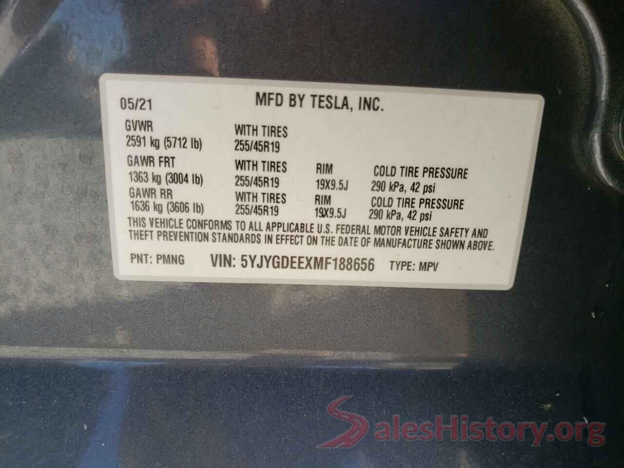 5YJYGDEEXMF188656 2021 TESLA MODEL Y