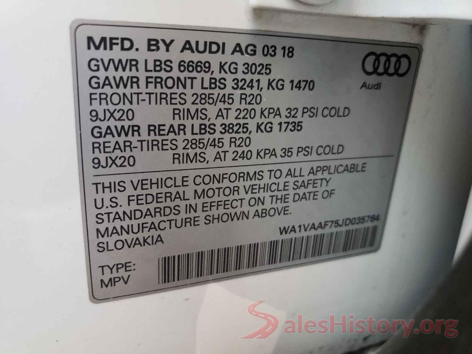 WA1VAAF75JD035764 2018 AUDI Q7