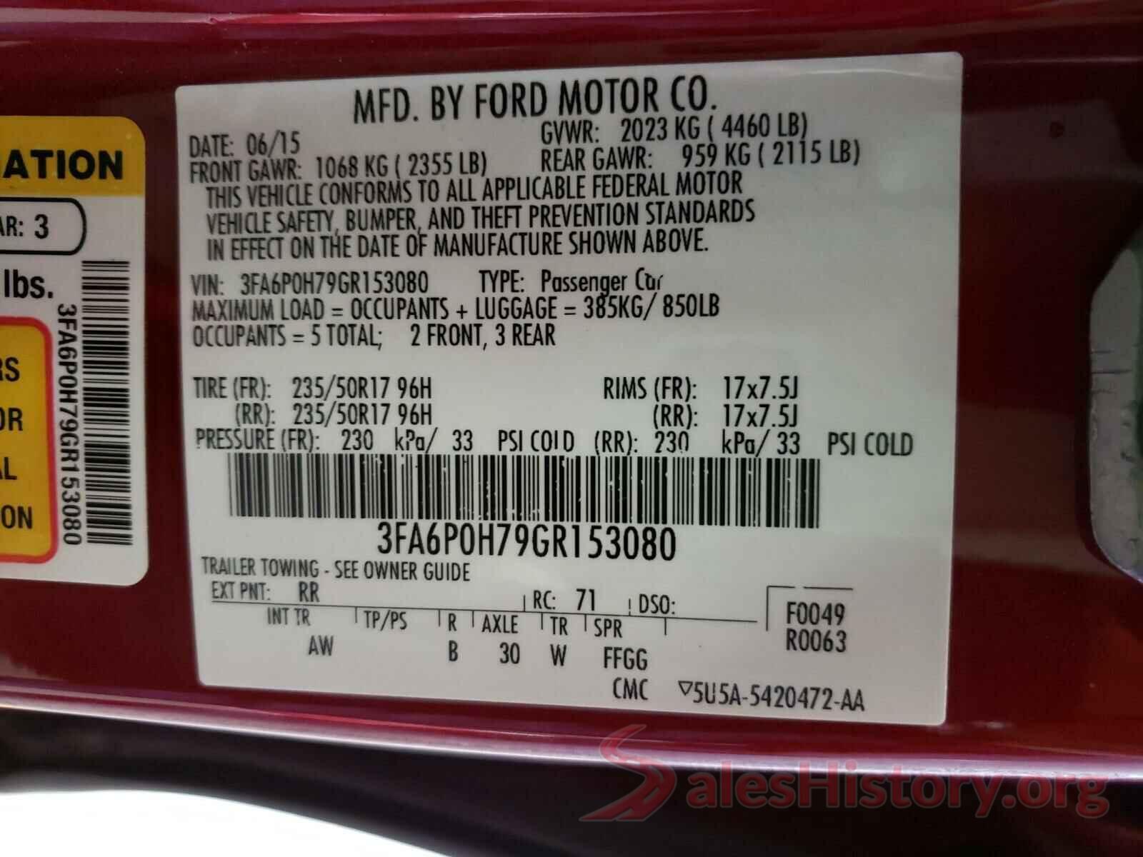 3FA6P0H79GR153080 2016 FORD FUSION