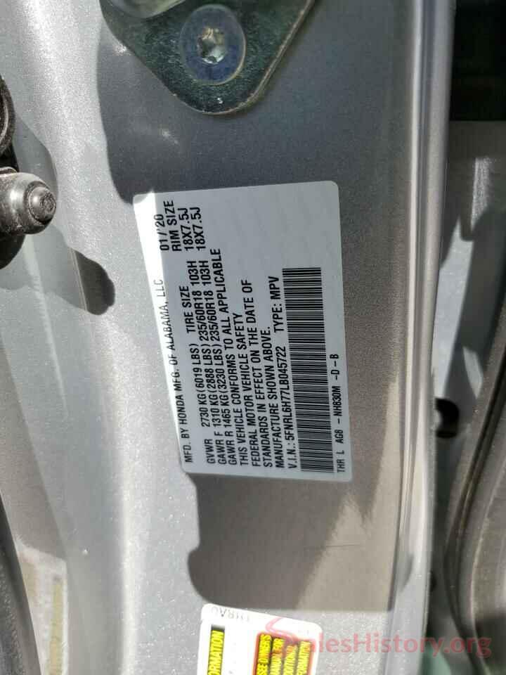 5FNRL6H77LB045722 2020 HONDA ODYSSEY