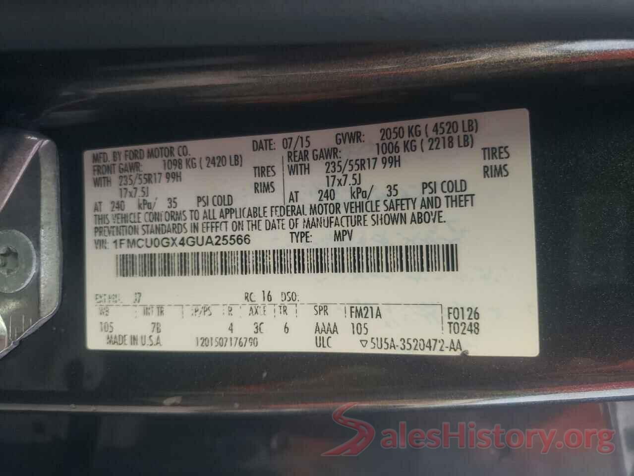 1FMCU0GX4GUA25566 2016 FORD ESCAPE