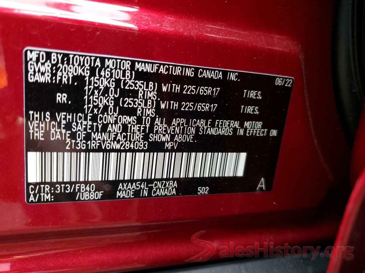 2T3G1RFV6NW284093 2022 TOYOTA RAV4