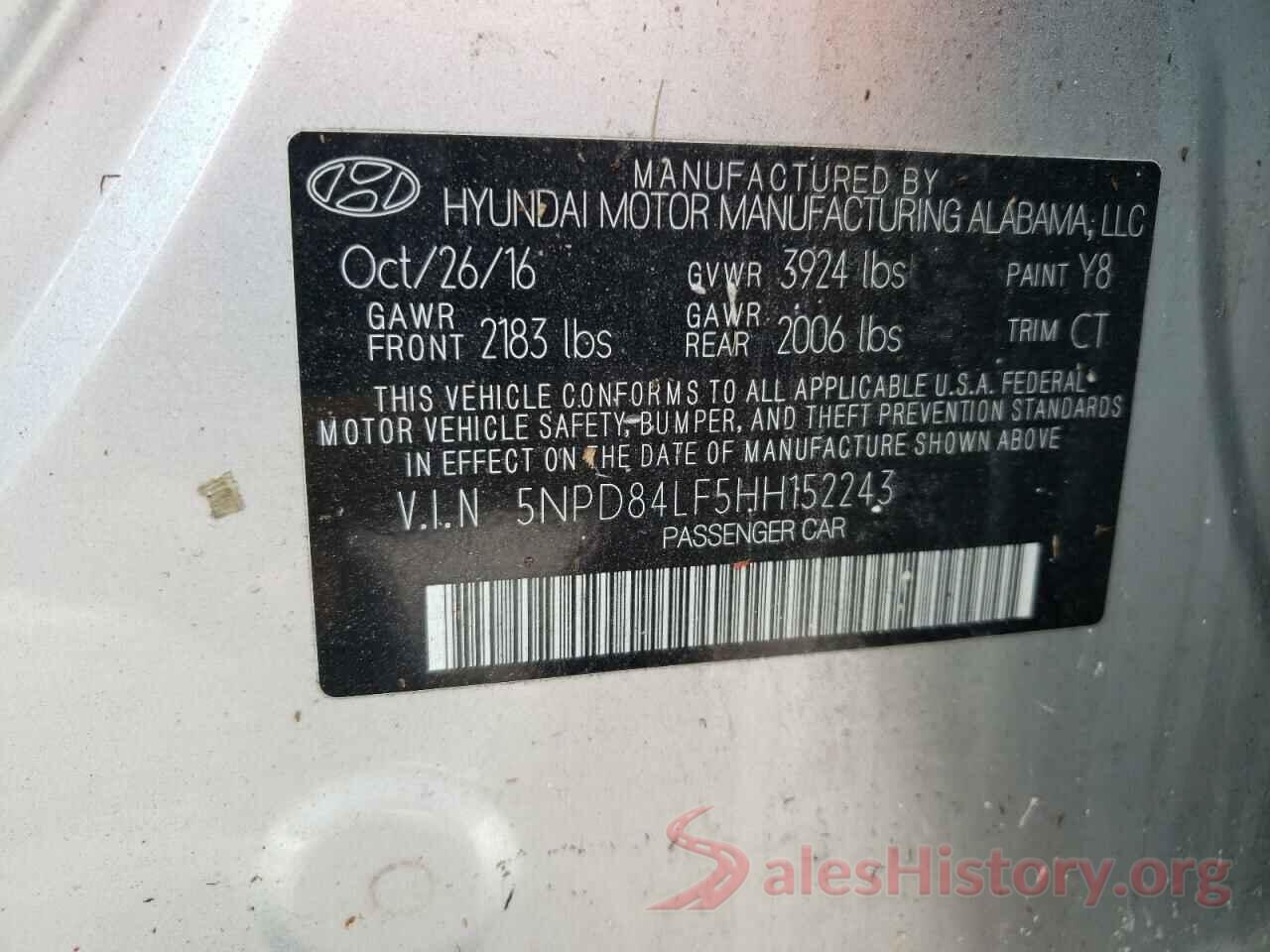 5NPD84LF5HH152243 2017 HYUNDAI ELANTRA