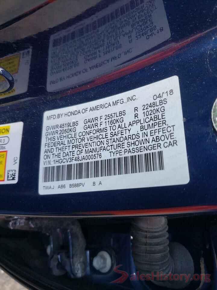 1HGCV3F48JA000576 2018 HONDA ACCORD