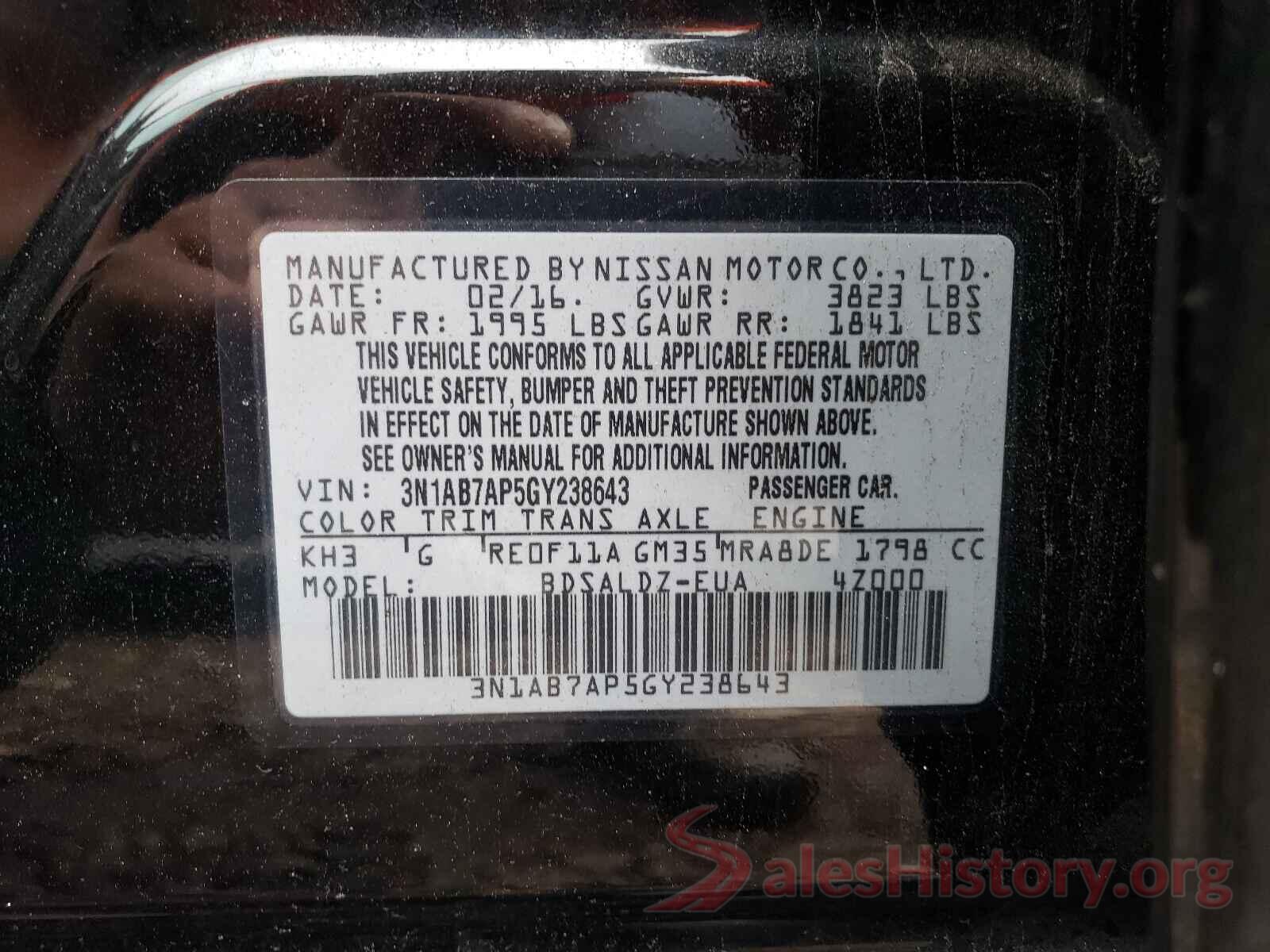 3N1AB7AP5GY238643 2016 NISSAN SENTRA