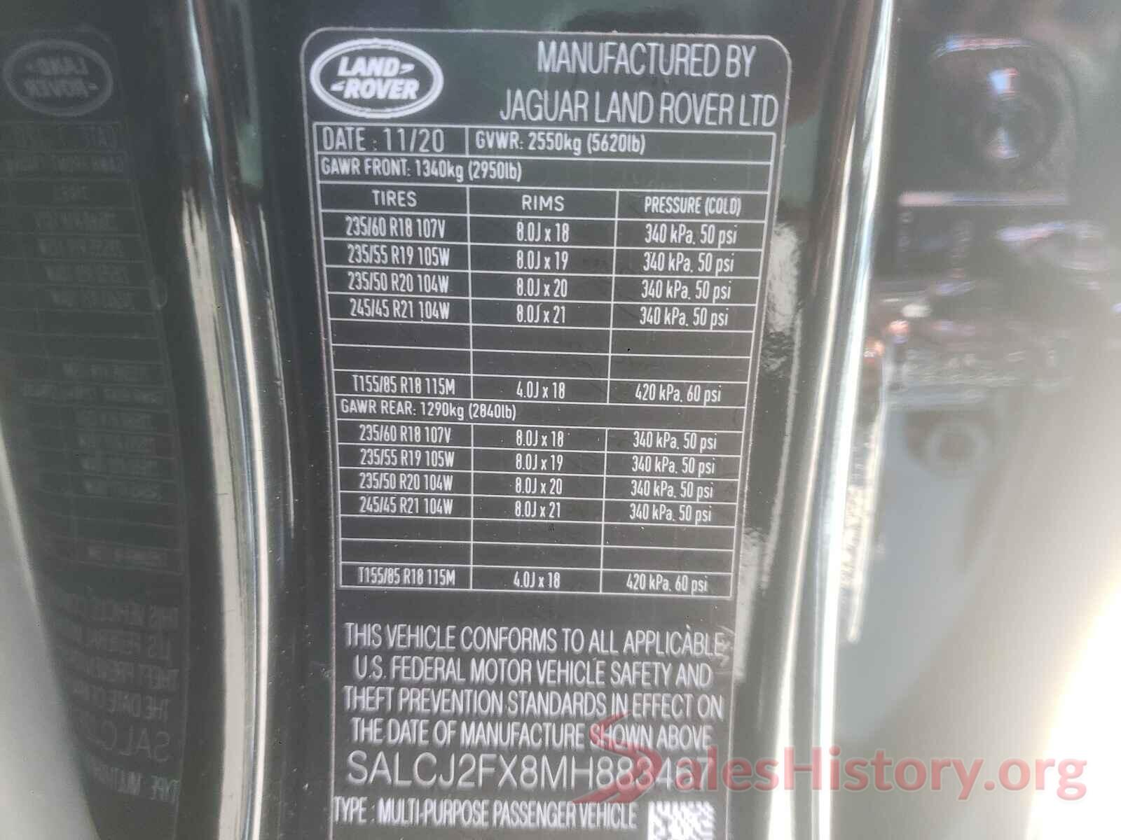 SALCJ2FX8MH883467 2021 LAND ROVER DISCOVERY