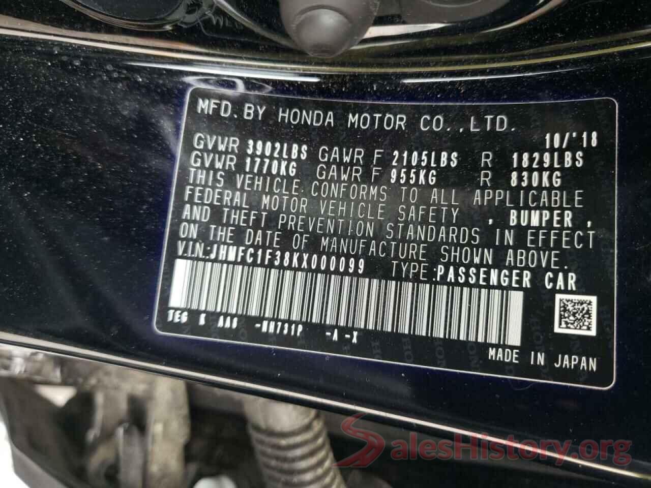 JHMFC1F38KX000099 2019 HONDA CIVIC