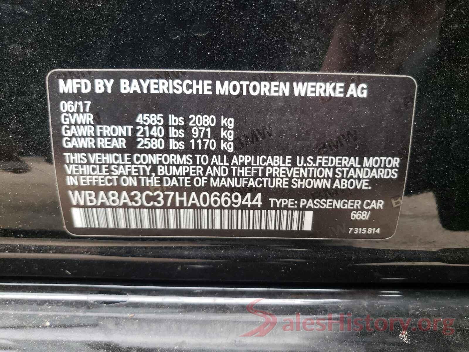 WBA8A3C37HA066944 2017 BMW 3 SERIES