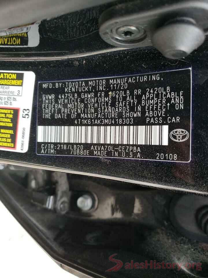 4T1K61AK3MU418303 2021 TOYOTA CAMRY