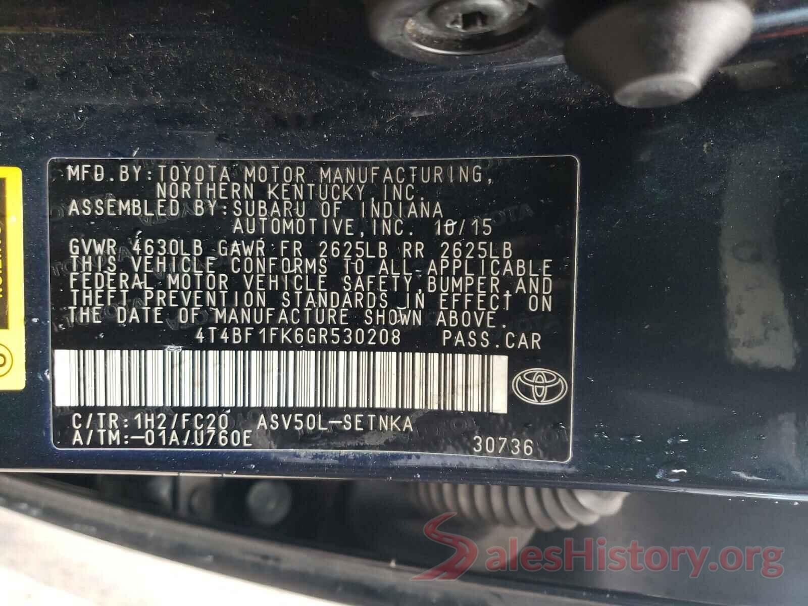 4T4BF1FK6GR530208 2016 TOYOTA CAMRY