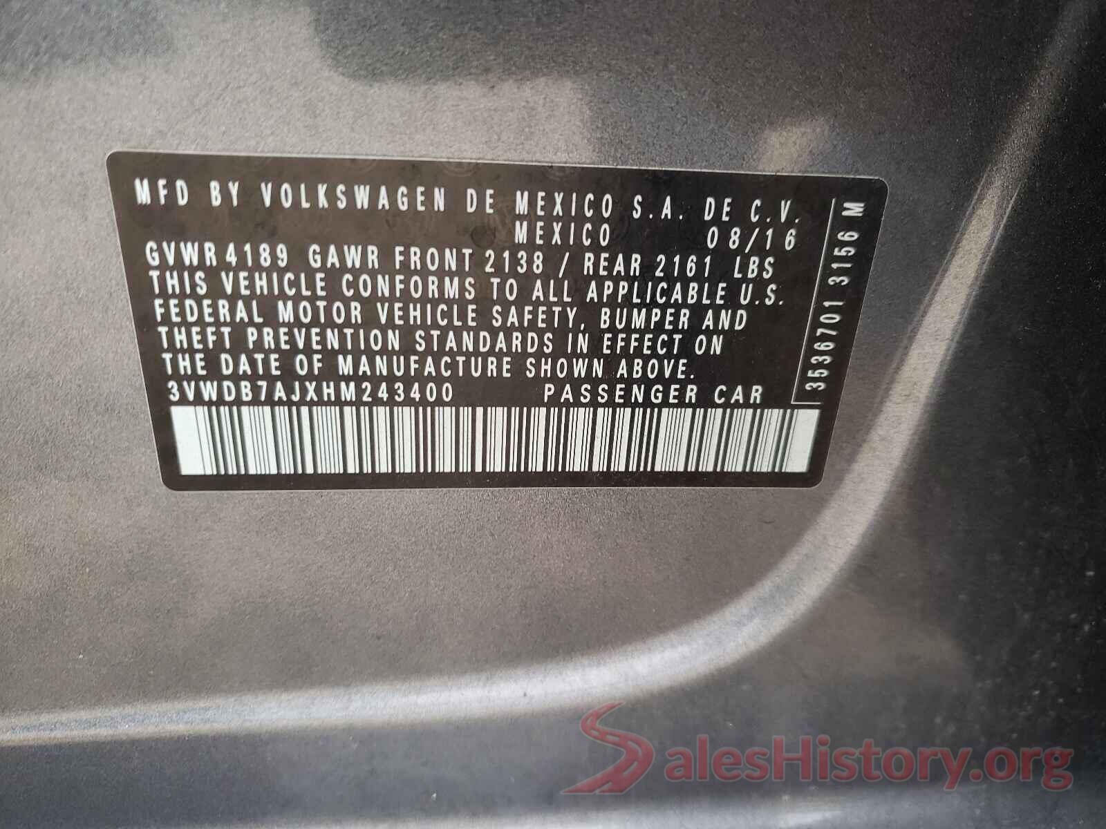 3VWDB7AJXHM243400 2017 VOLKSWAGEN JETTA