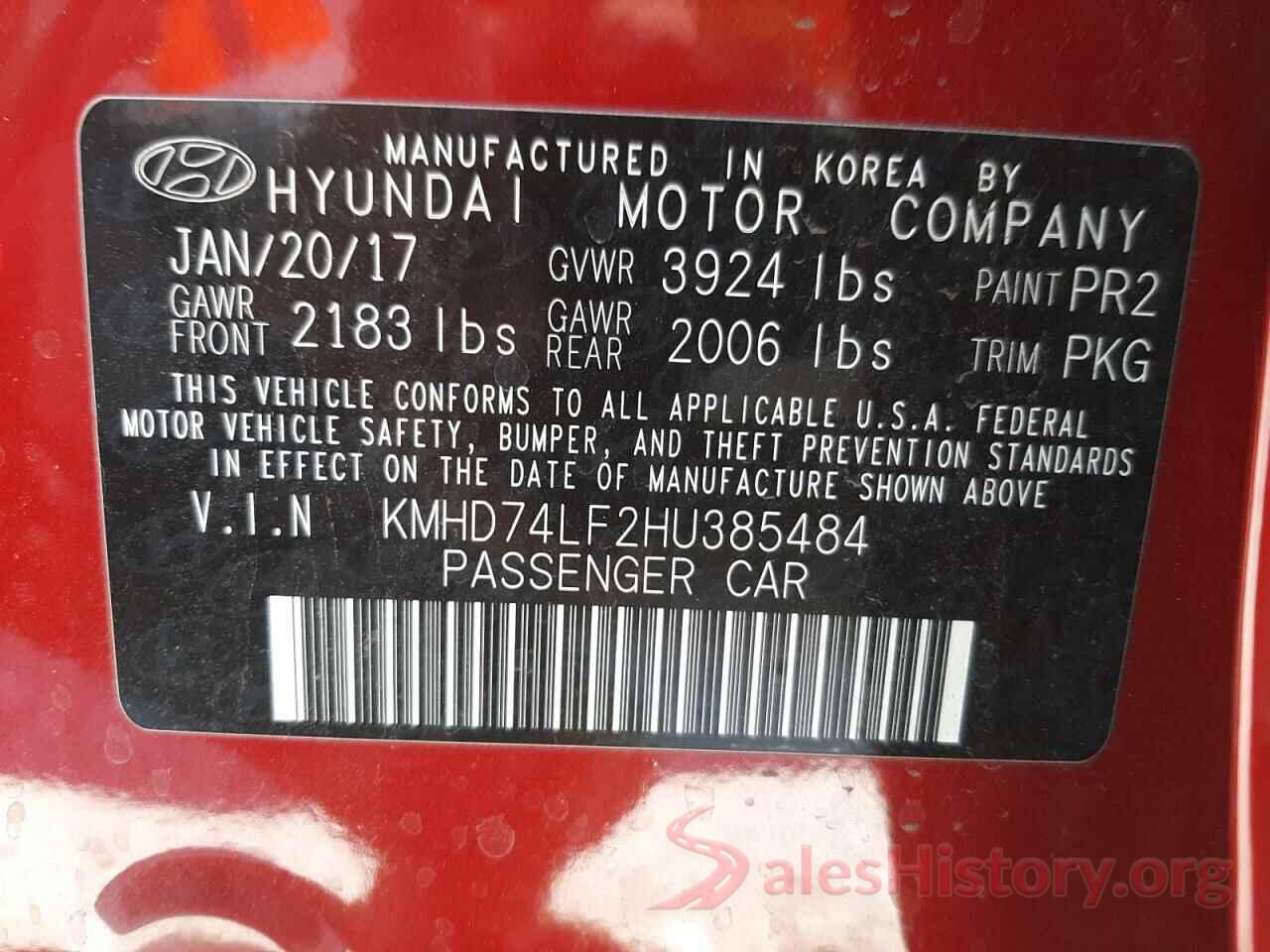 KMHD74LF2HU385484 2017 HYUNDAI ELANTRA