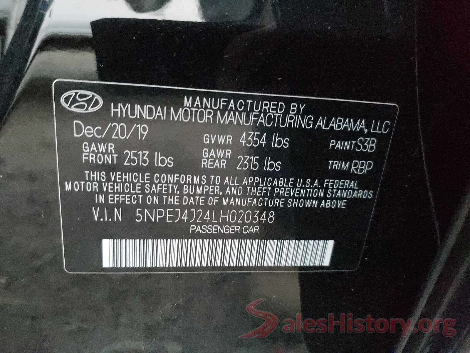 5NPEJ4J24LH020348 2020 HYUNDAI SONATA