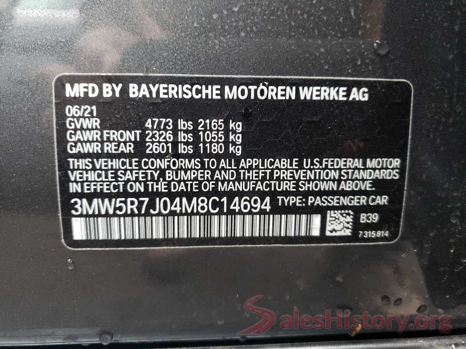 3MW5R7J04M8C14694 2021 BMW 3 SERIES