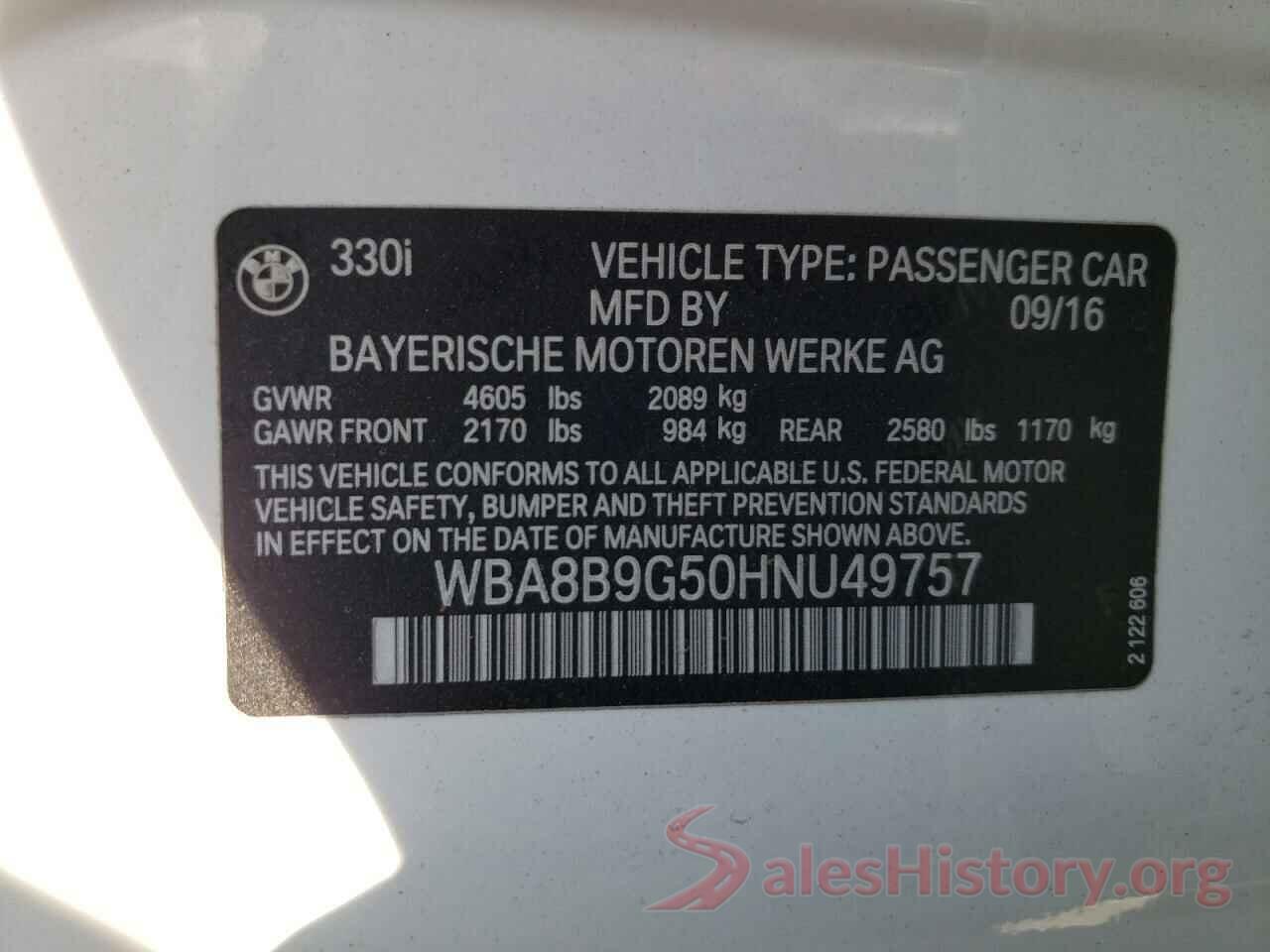 WBA8B9G50HNU49757 2017 BMW 3 SERIES