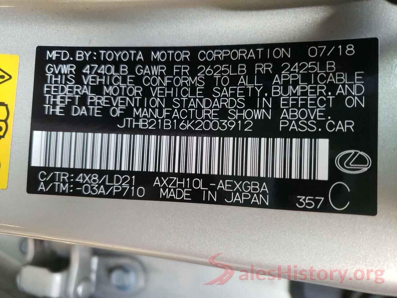 JTHB21B16K2003912 2019 LEXUS ES300