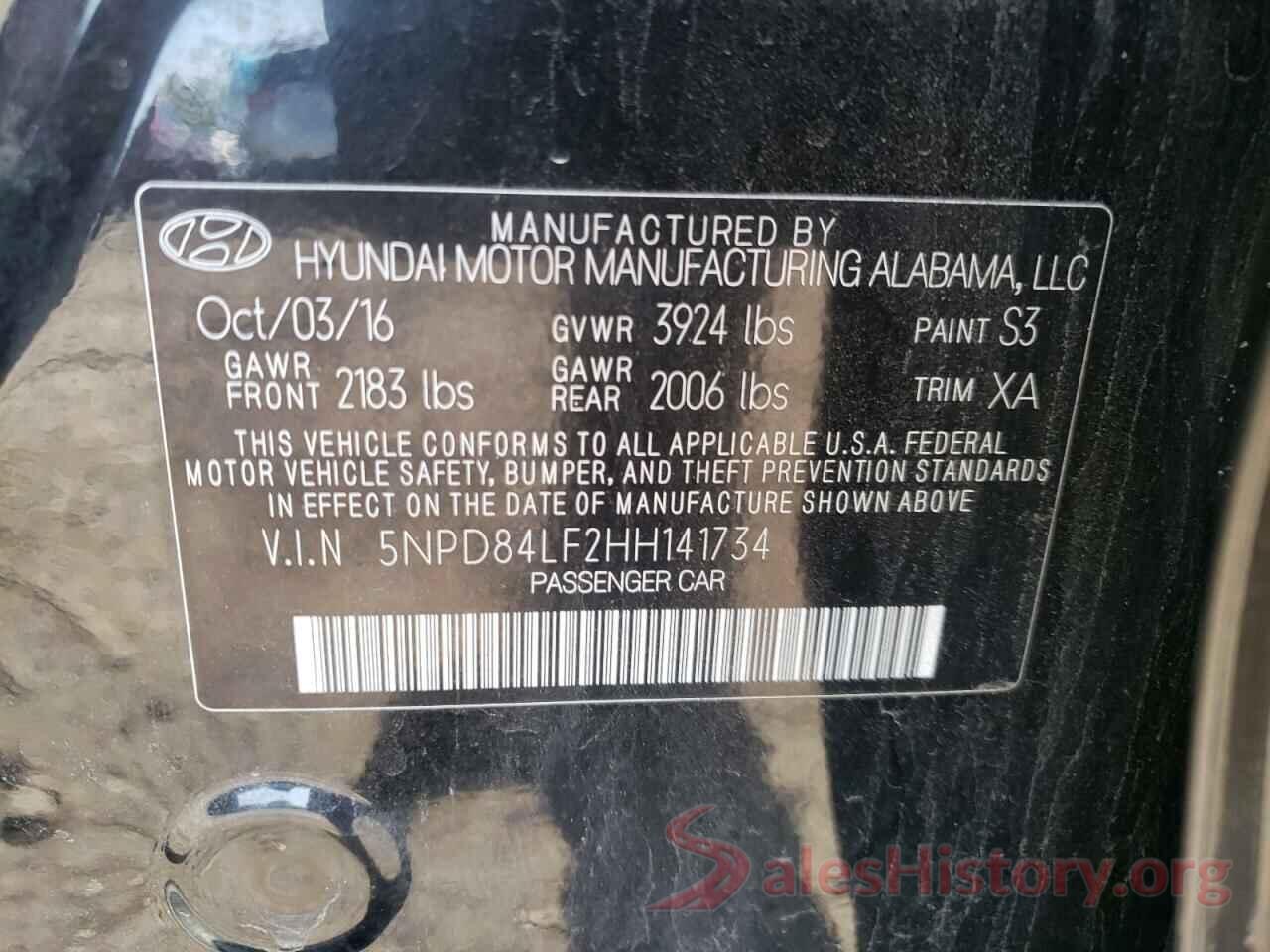 5NPD84LF2HH141734 2017 HYUNDAI ELANTRA