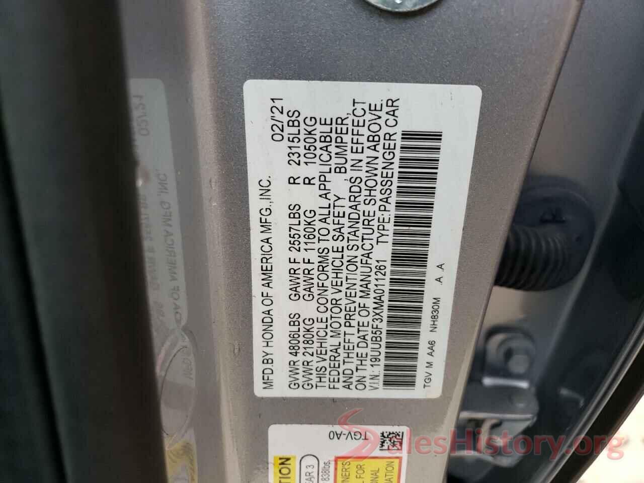 19UUB5F3XMA011261 2021 ACURA TLX