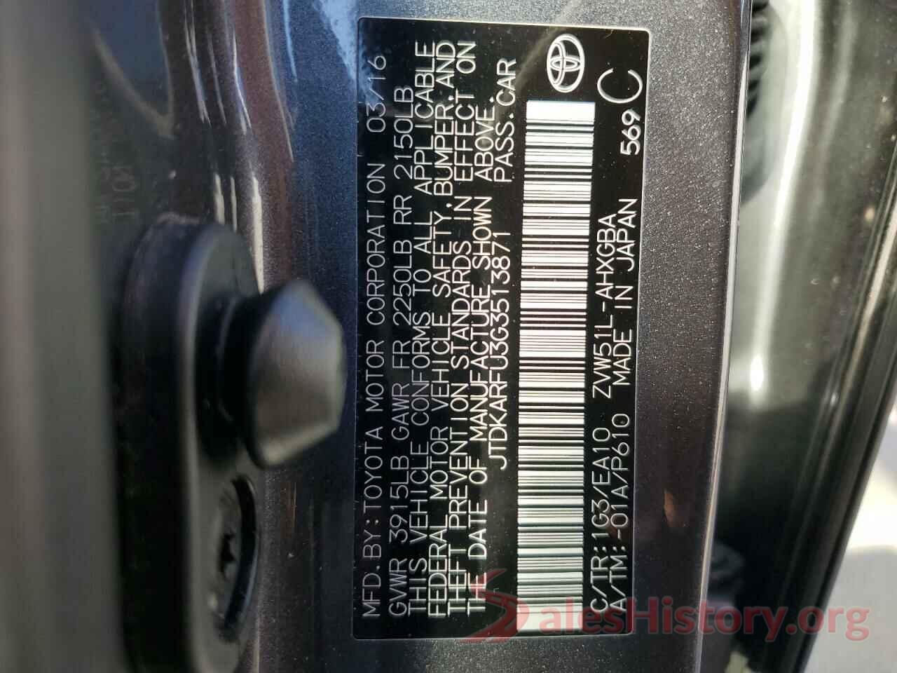 JTDKARFU3G3513871 2016 TOYOTA PRIUS